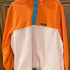 Lands' End Orange and Pink Fleece Button-Up Pullover Size 3X 24W-26W EUC